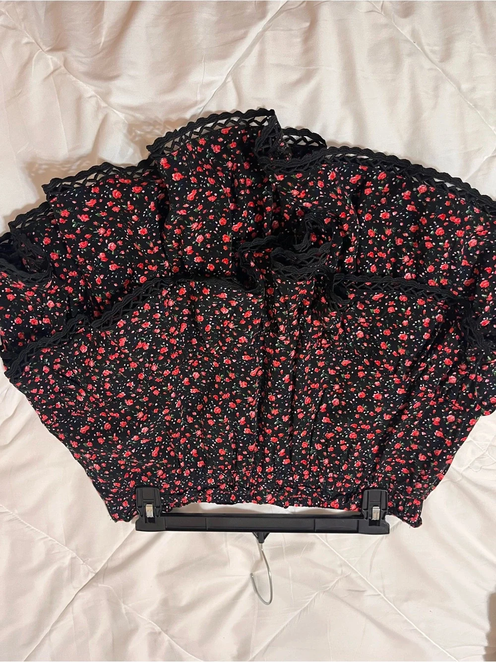 Black Floral Ruffle Skort For Women with Red Rose Print